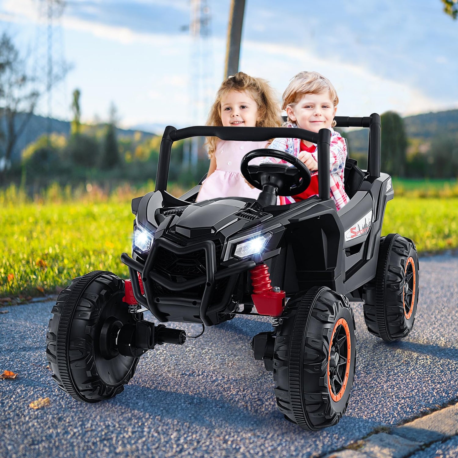 GYMAX 2-Seater Kids Electric UTV, 24V Battery Powered Toy Car