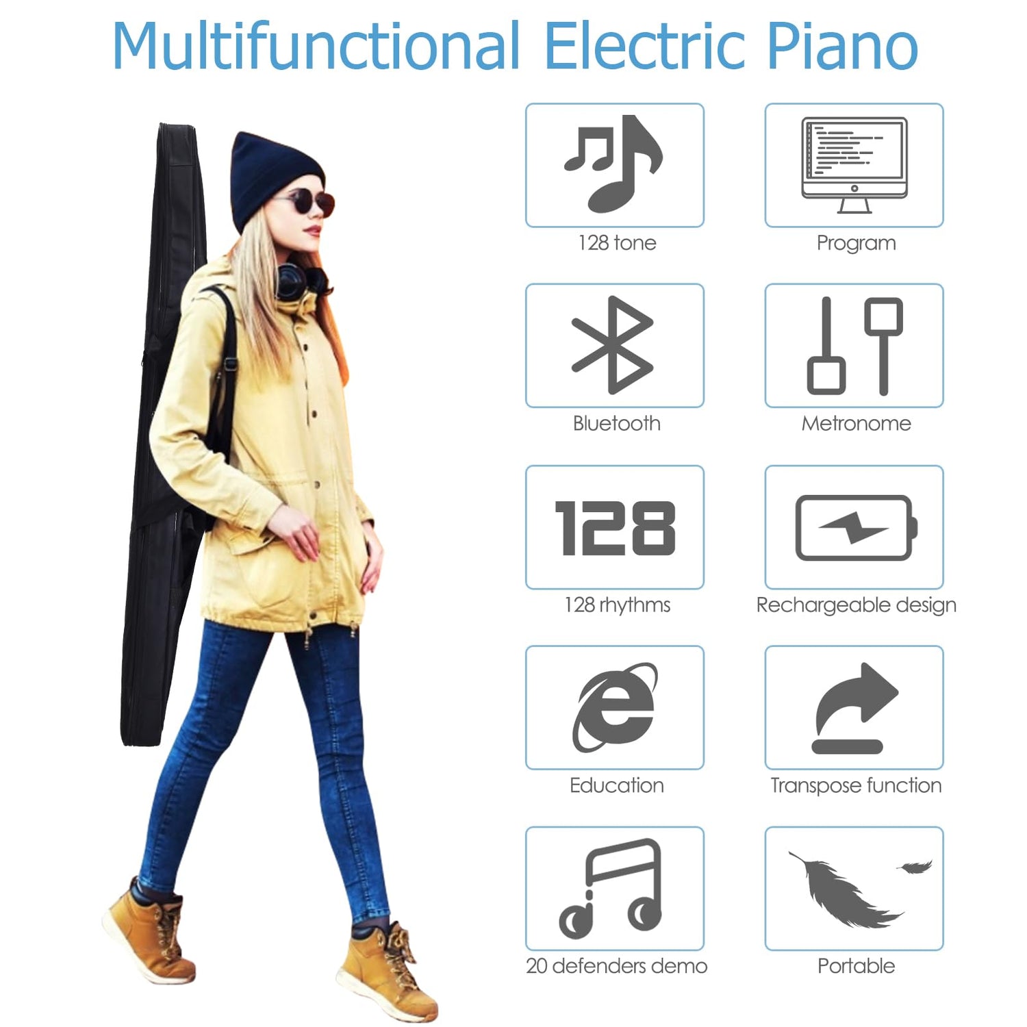 GYMAX 88 Keys Digital Piano, Portable Keyboard Piano with Bluetooth, MP3/USB/MIDI, Sustain Pedal