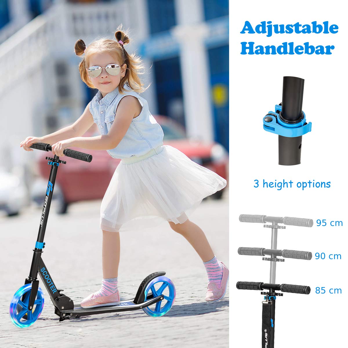 Foldable Scooters with Adjustable Height and Light Wheel