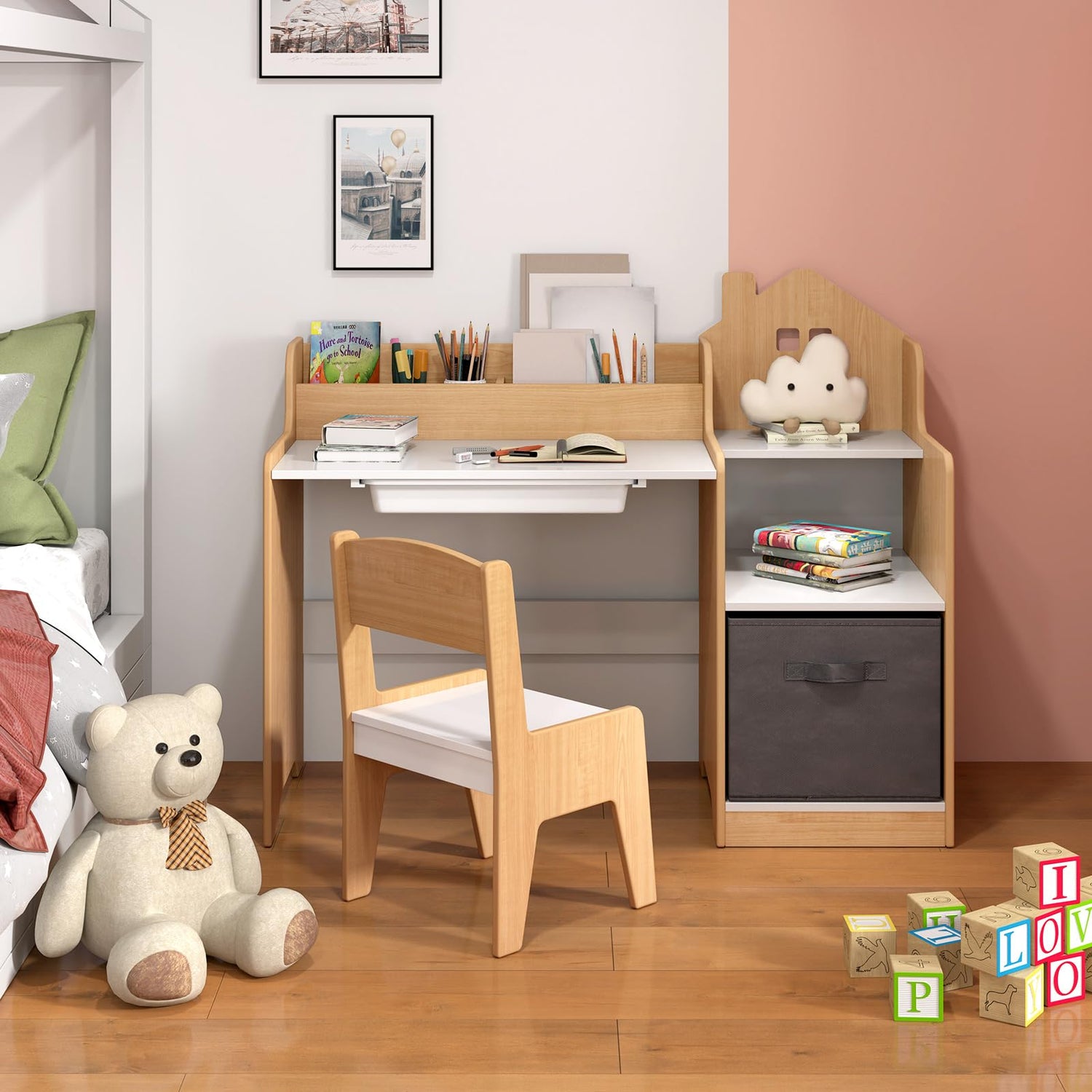 GYMAX Children Writing Table with Drawer