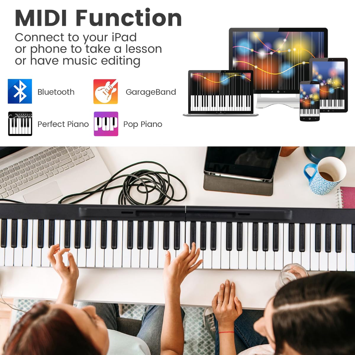 GYMAX 88-Key Electronic Piano, Folding Digital Keyboard with Bluetooth MP3/MIDI/USB