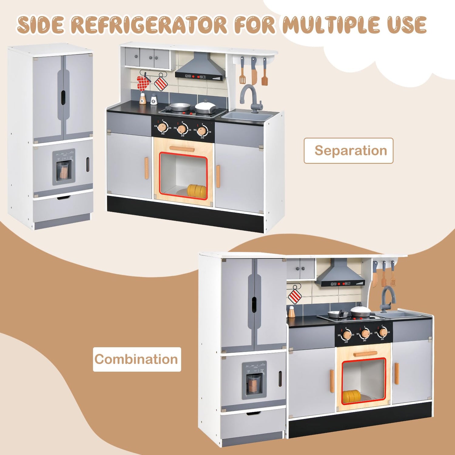 Wooden Kitchen Playset Large Pretend Toy Kitchen for Toddlers