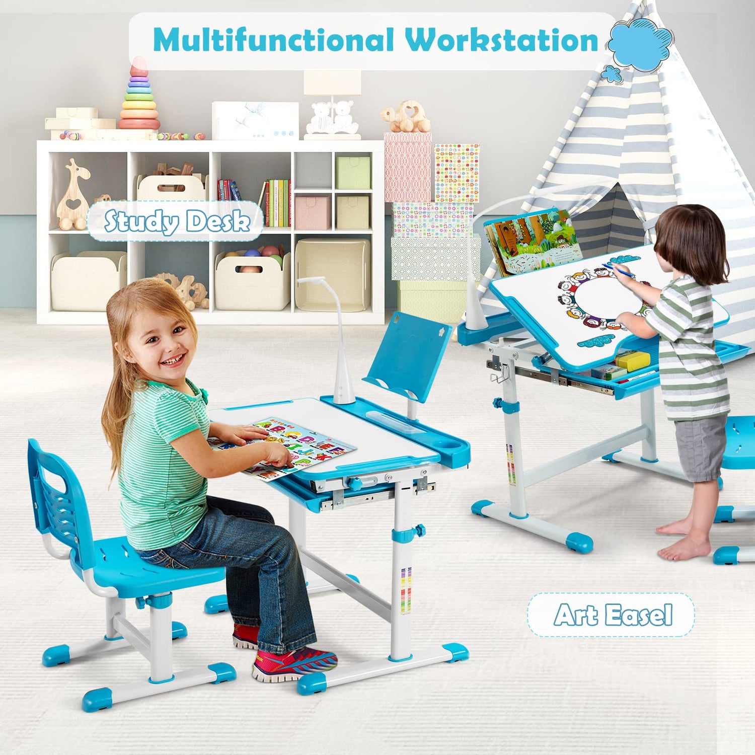 GYMAX Height Adjustable Kids Table with Chair