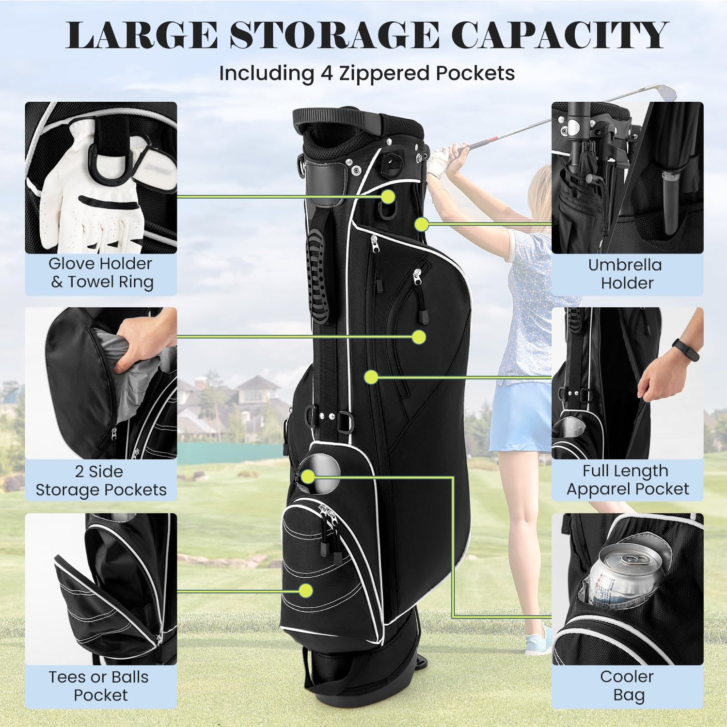 GYMAX Golf Stand Bag, Professional Golf Club Bag with 4 Way Divider, 4 Storage Pockets