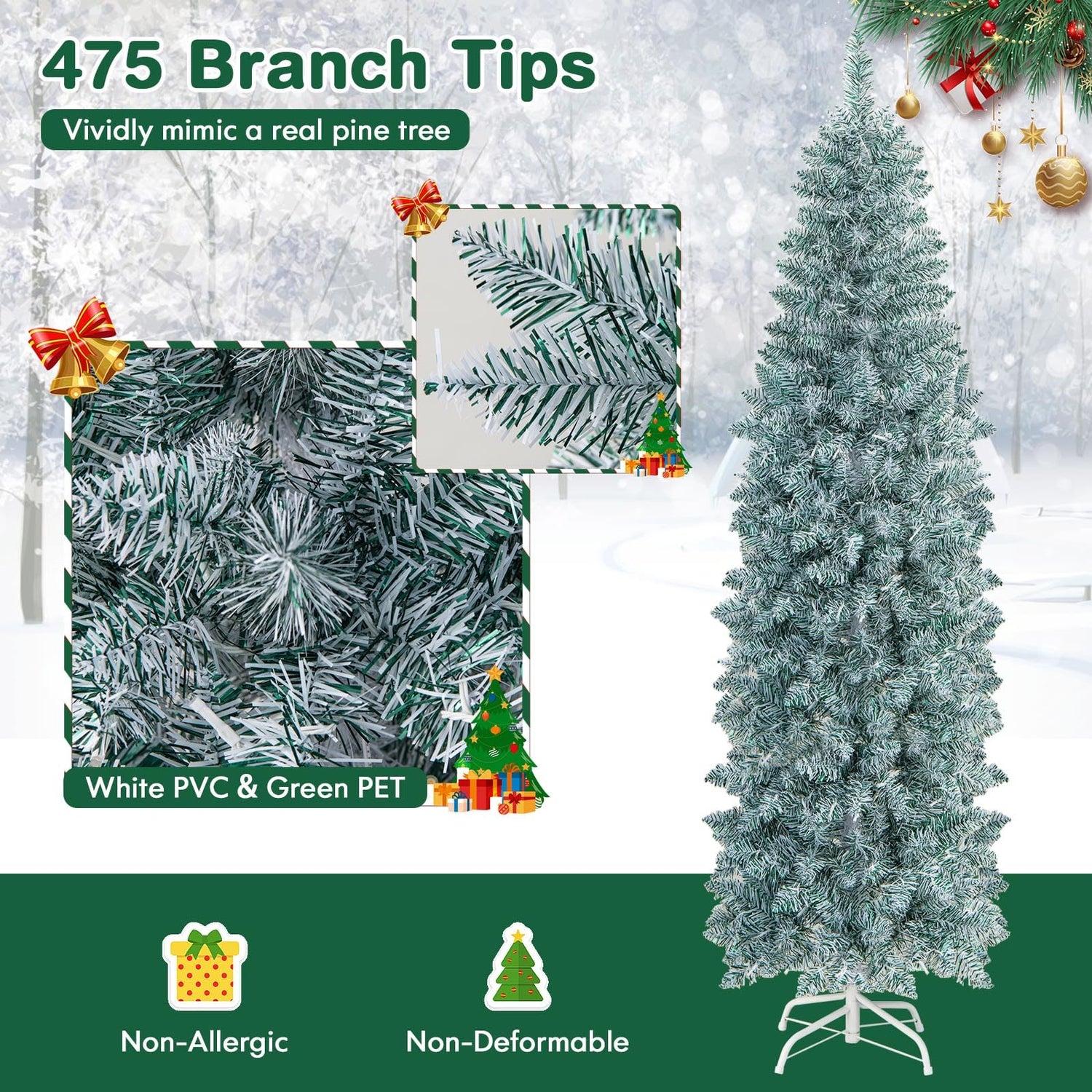 GYMAX 6FT Pre-Lit Hinged Christmas Tree with Verdant Branches Tips