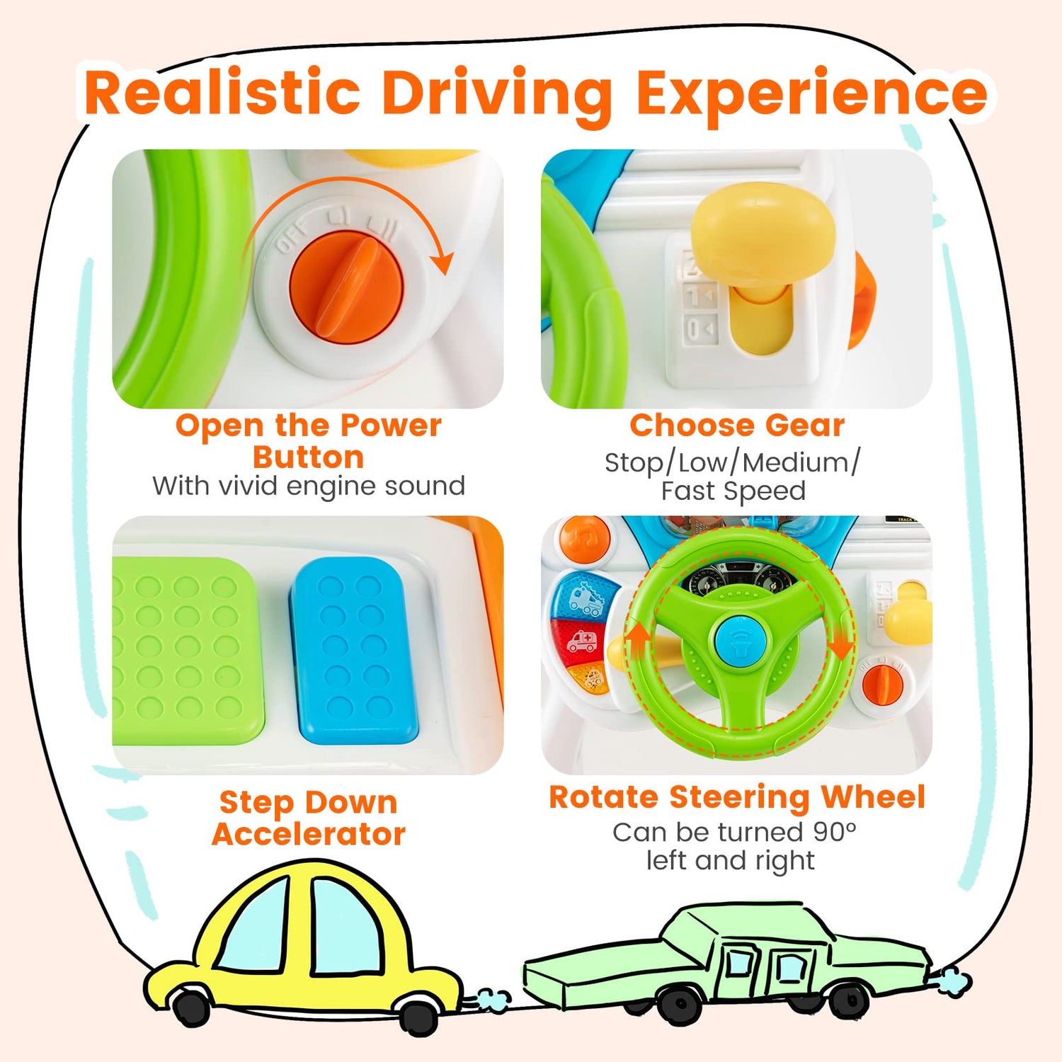 GYMAX Driving Simulator Toy with Stool for 3 Years Old + Boys Girls