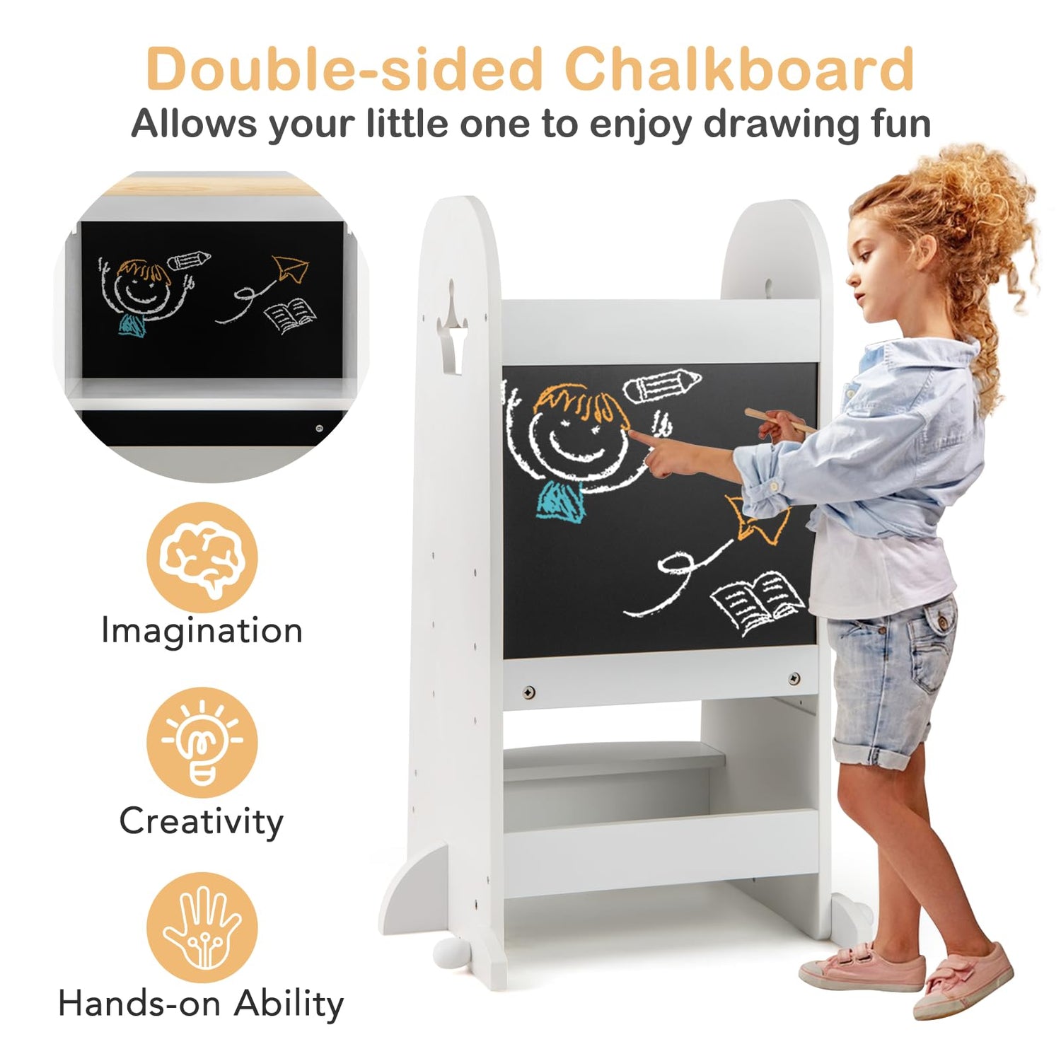 GYMAX Wooden Kitchen Helper Stand with Adjustable Height