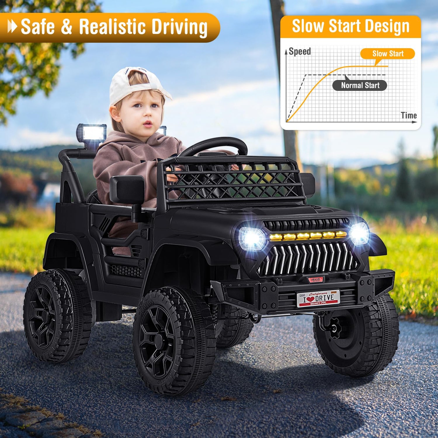GYMAX Kids Ride on Car, 12V Battery Powered Toy Car with Remote Control, Lights, Music, Horn