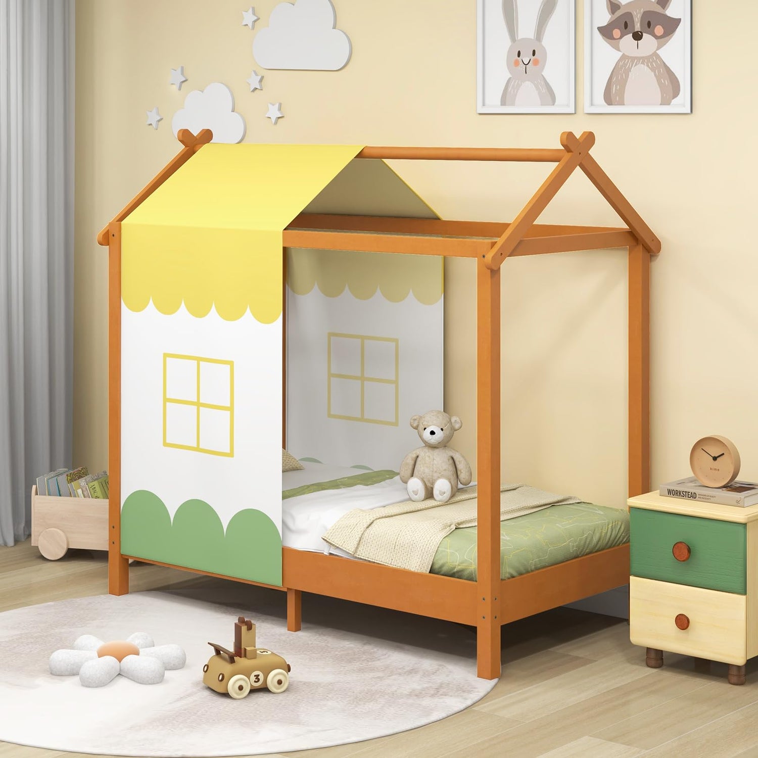 GYMAX Toddler Single Bed with Detachable Canopy