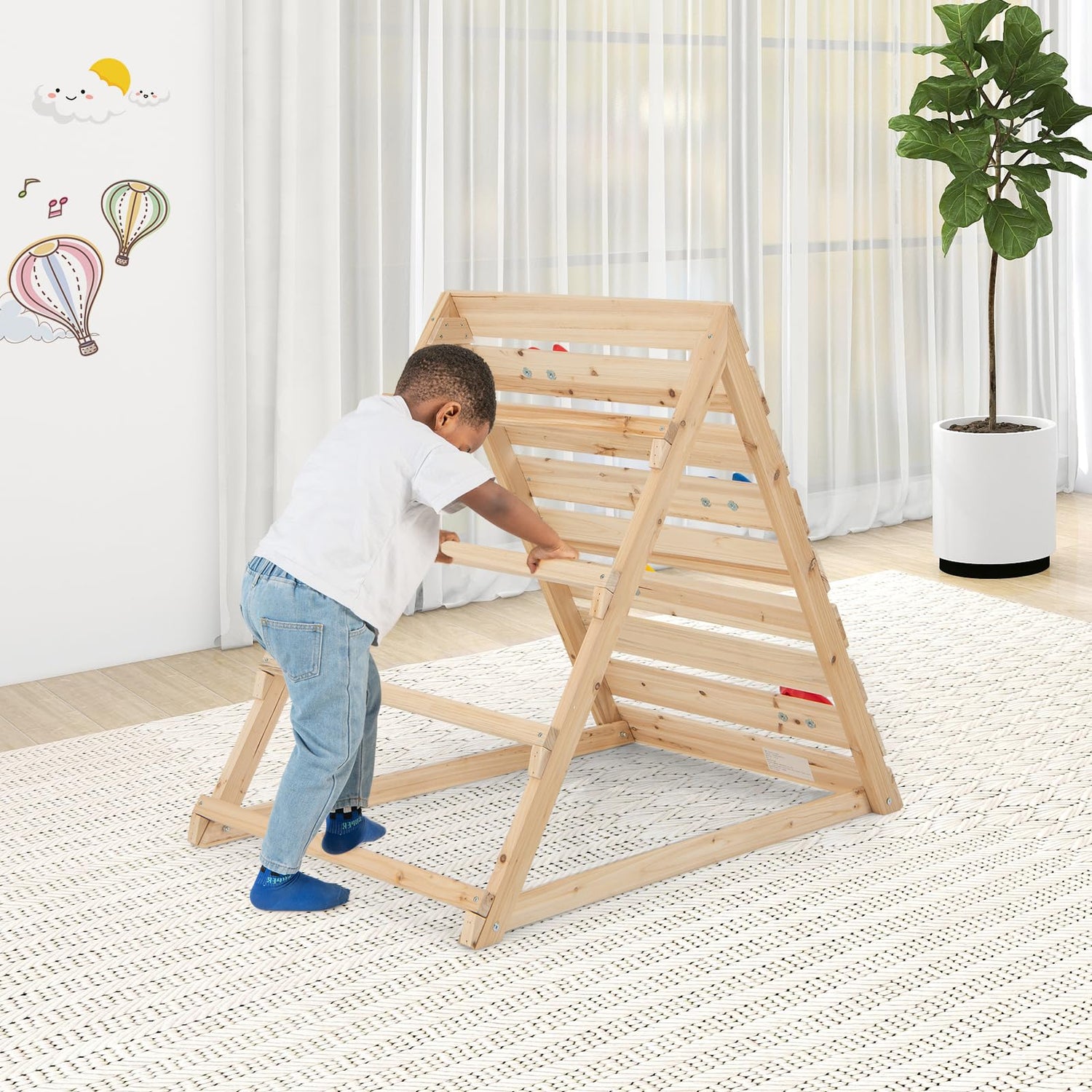 GYMAX Kids Climbing Frame, Double Sided Wooden Toddler Climber with Colorful Climbing Rocks