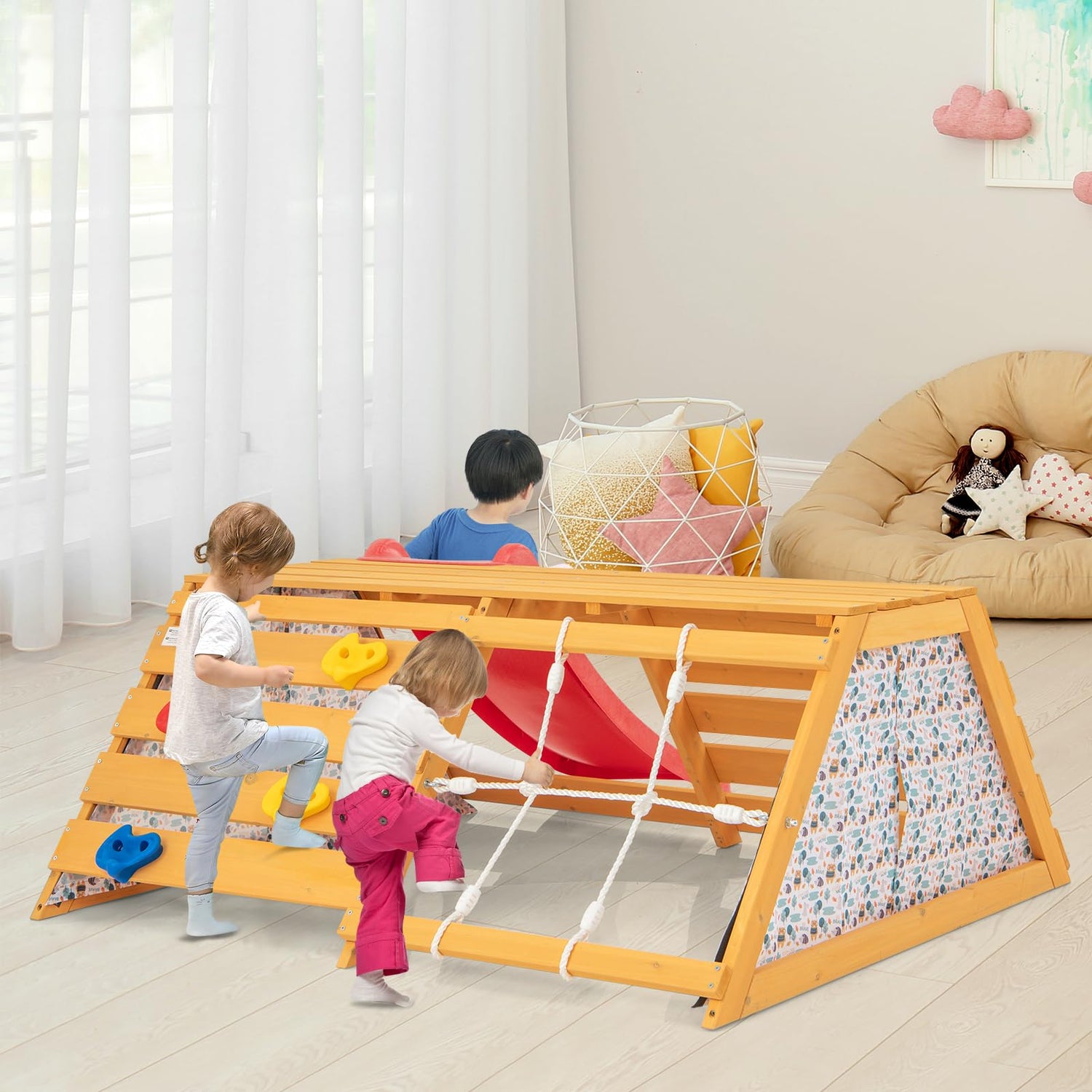 GYMAX 5 in 1 Kids Climbing Set, Toddler Climbing Frame with Slide