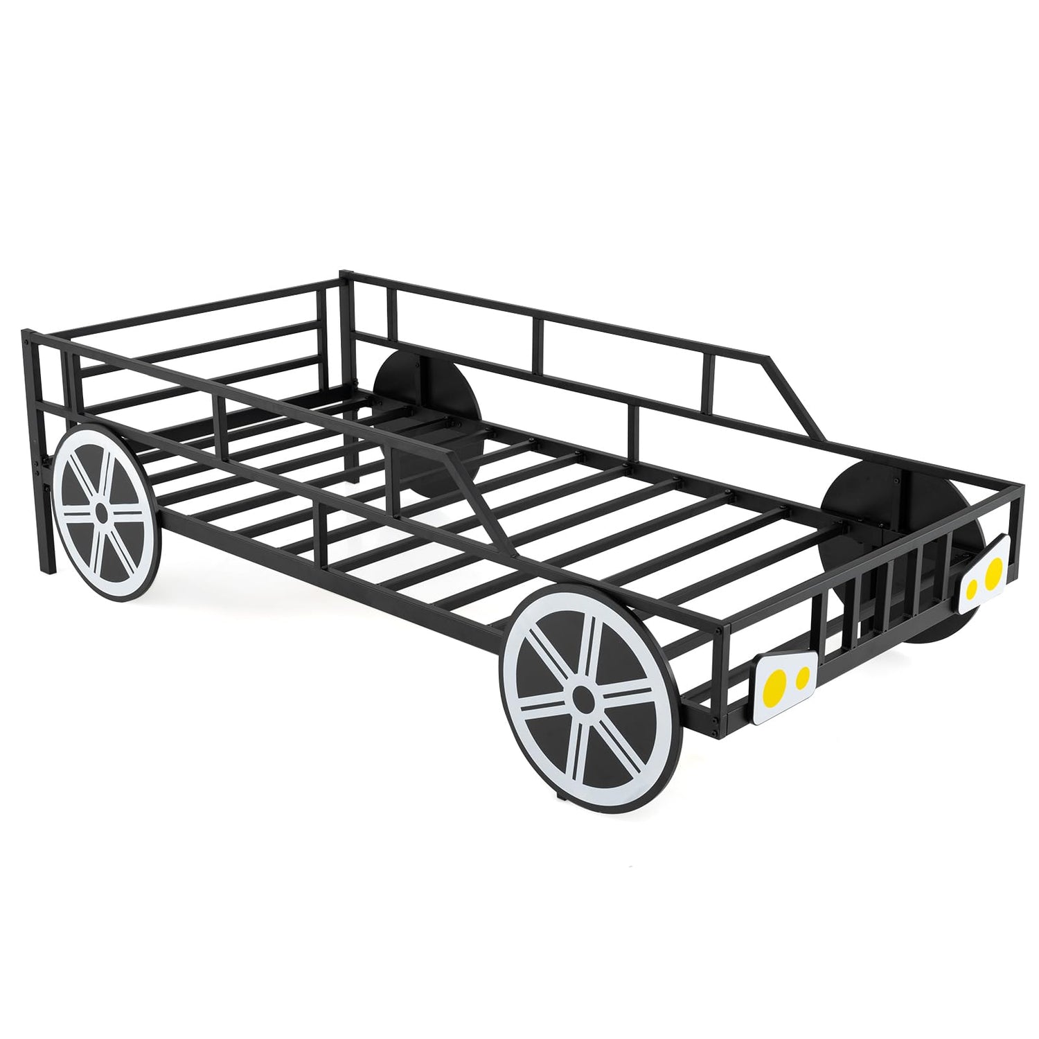 GYMAX Metal Children Platform Bed with Guardrails