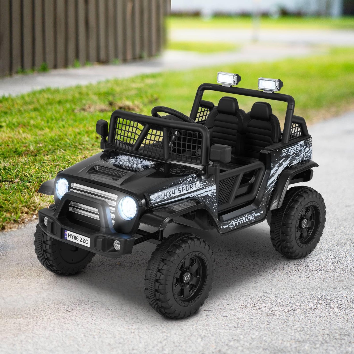 GYMAX 12V Kids Ride on Car, Electric Off Road Truck with Remote Control, Lights, Music, Wireless Connection