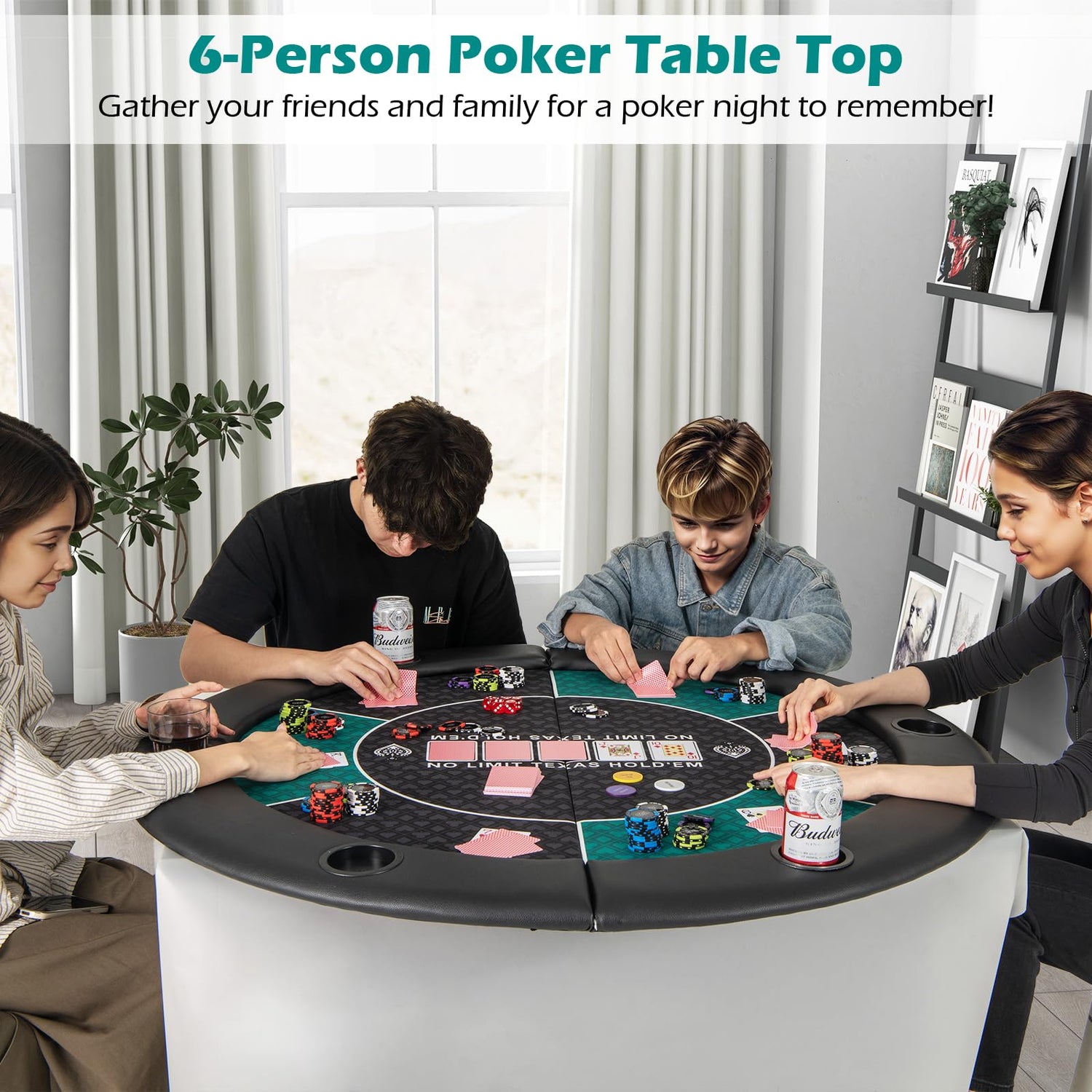 GYMAX 1.2M/48 Inches Foldable Poker Table Top, 8-Player Round Texas Hold’em Poker Table Mat Layout