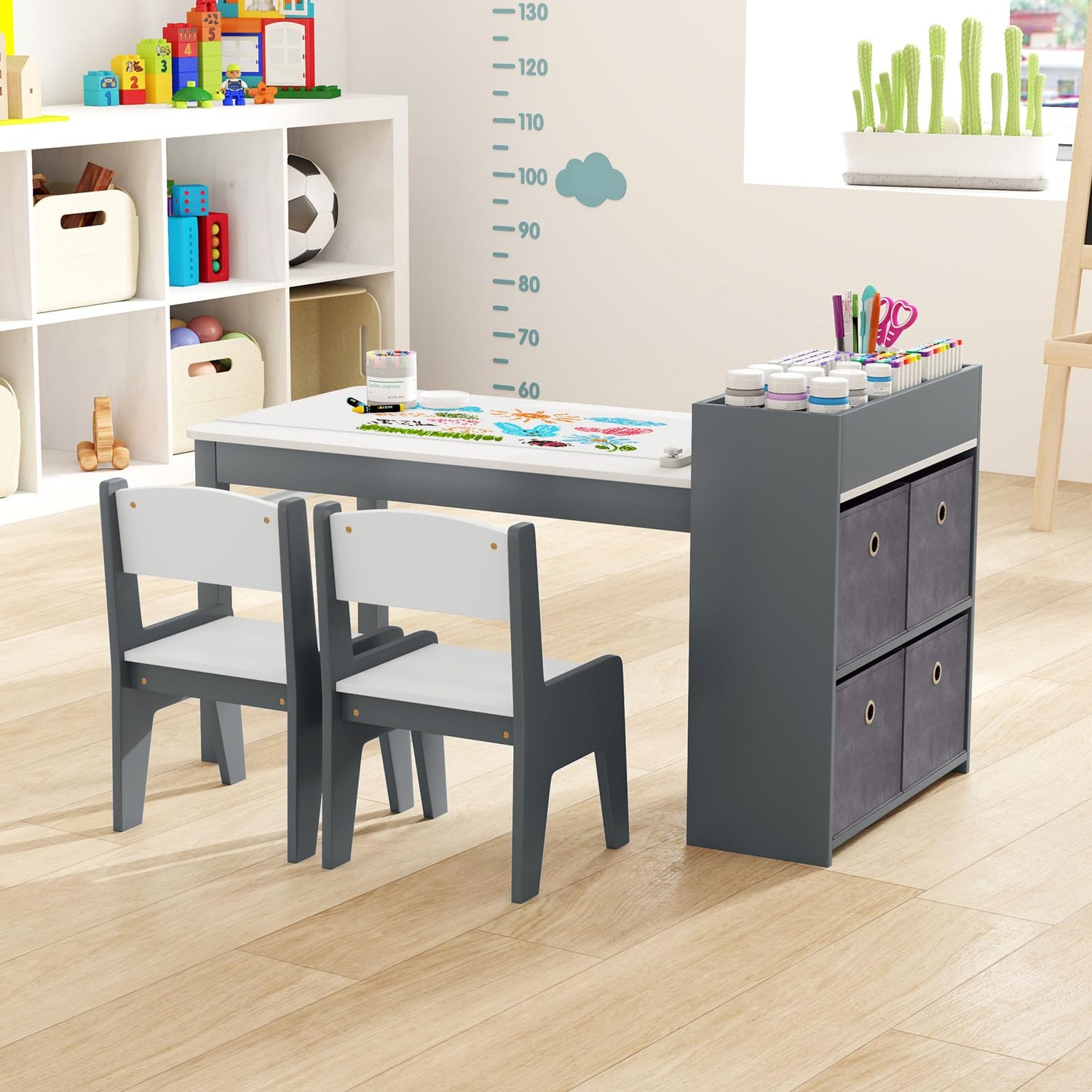 Wooden Children Art Desk with Paper Roll