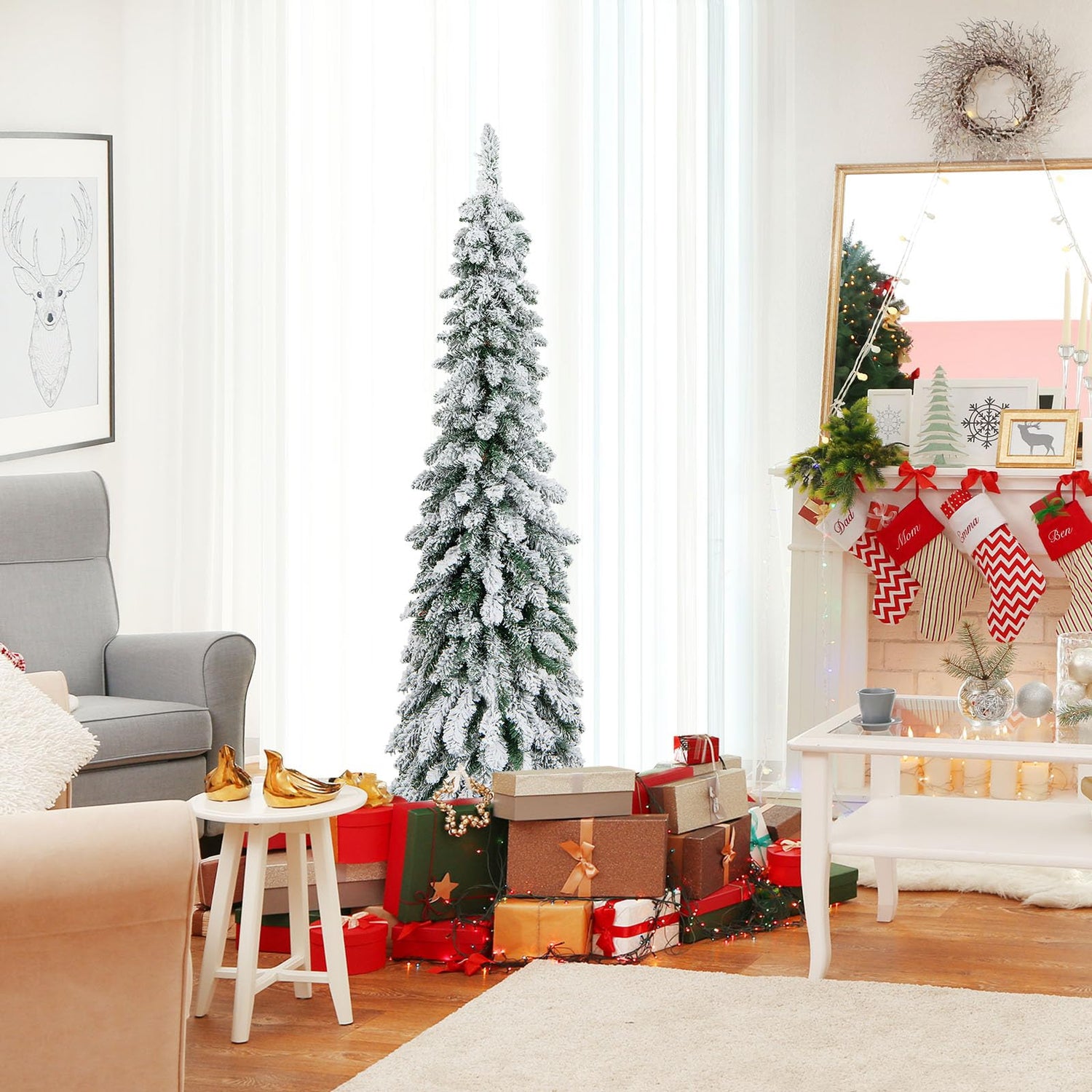 GiantexUK 4FT/5FT Pre-Lit Slim Pencil Tree