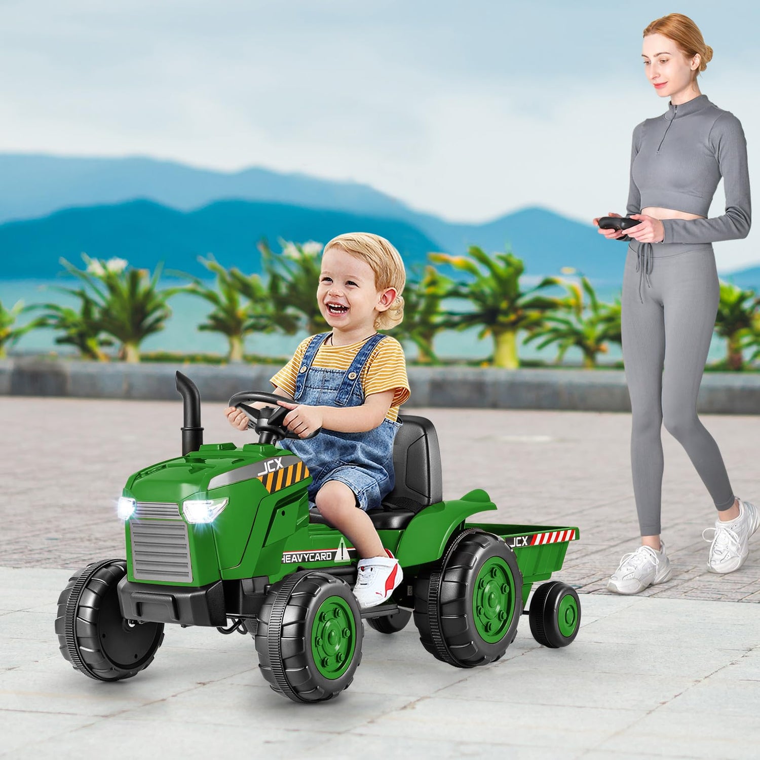 GYMAX Kids Ride On Tractor and Trailer with Remote Control
