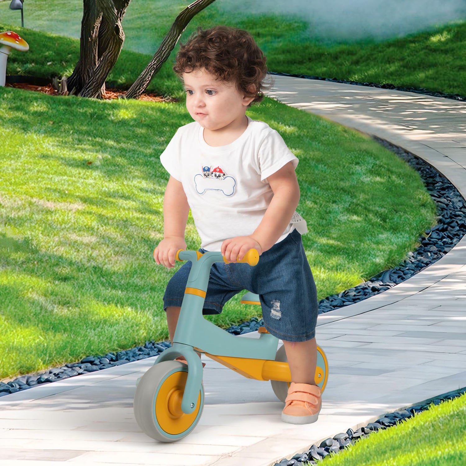 GYMAX Balance Bike, No Pedal Baby Walker Push Ride On Toy with 2 Widened EVA Wheels