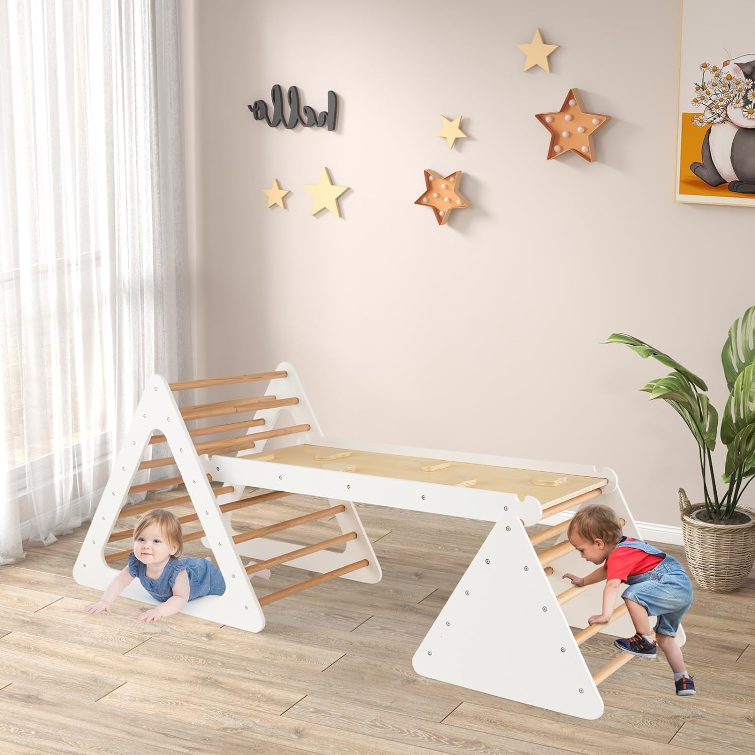 GYMAX 3 in 1 Wooden Toddler Climber with Reversible Ramp