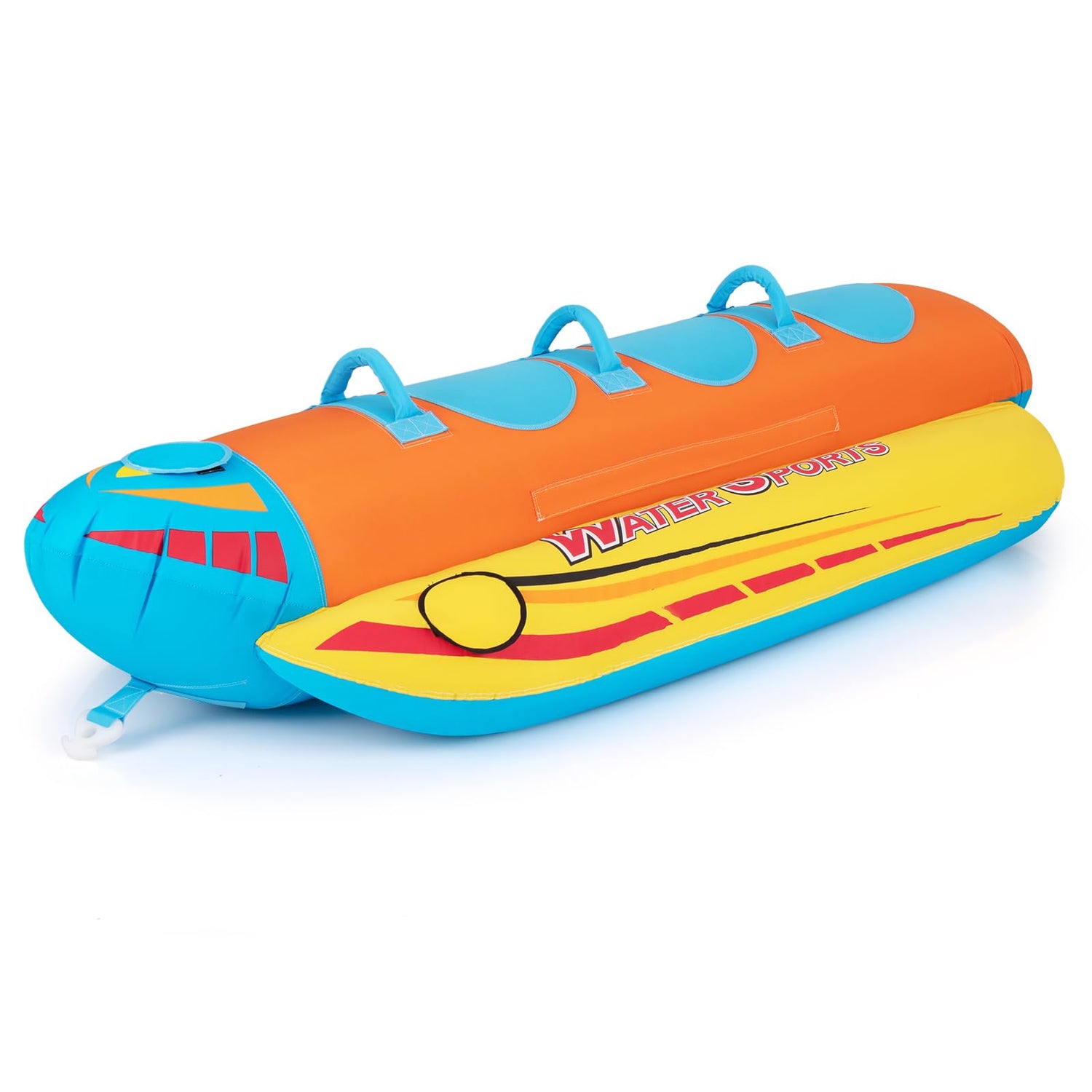 GYMAX 1-3 Riders Inflatable Hot Dog Towable with EVA Seat Pads
