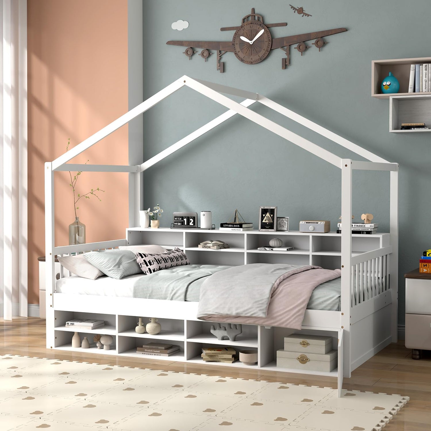 GYMAX 201x116cm Wooden Kids Bed Frame