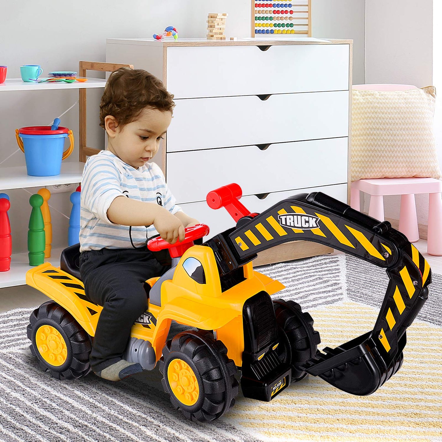 GYMAX Children Toy Excavator with Adjustable Bucket