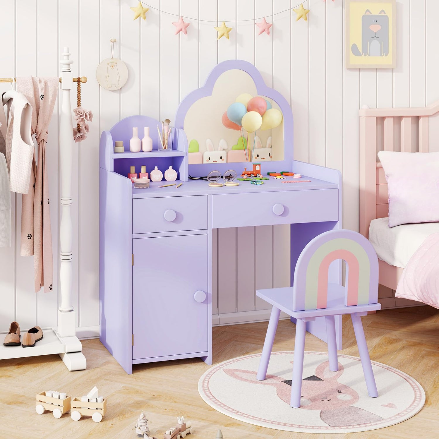 GYMAX Kids Vanity Table and Chair Set