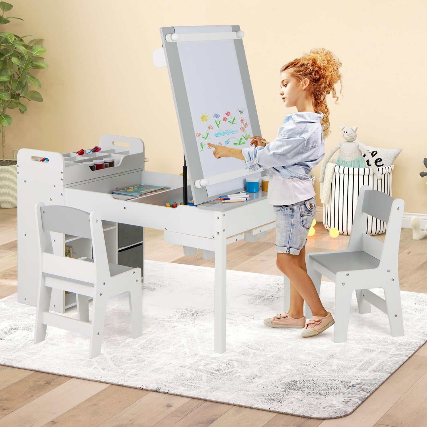 GYMAX Kids Art Table and Chairs Set