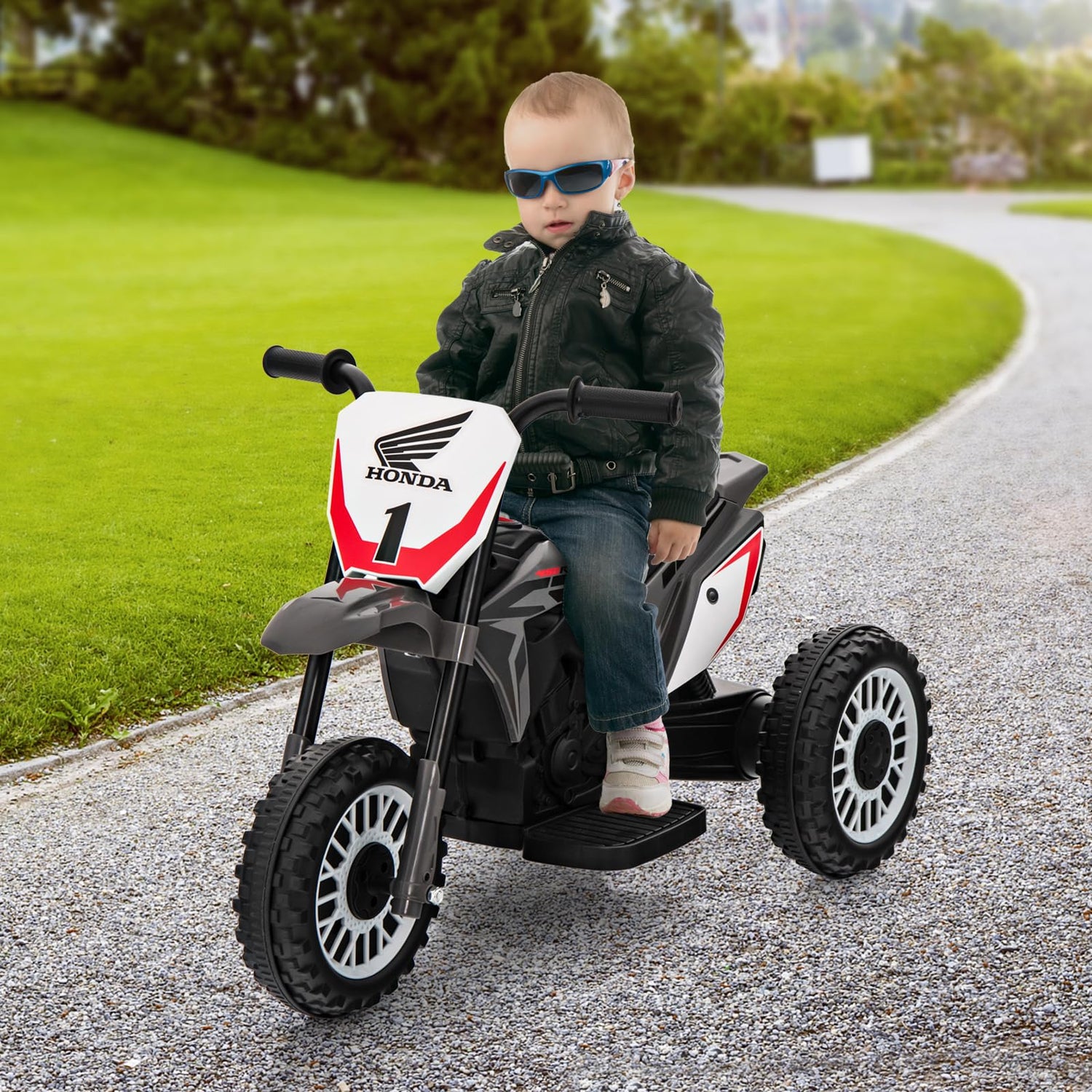 GYMAX Kids Electric Motorbike, 6V Licensed Honda Ride on Motorcycle with Horn & Extended Seat