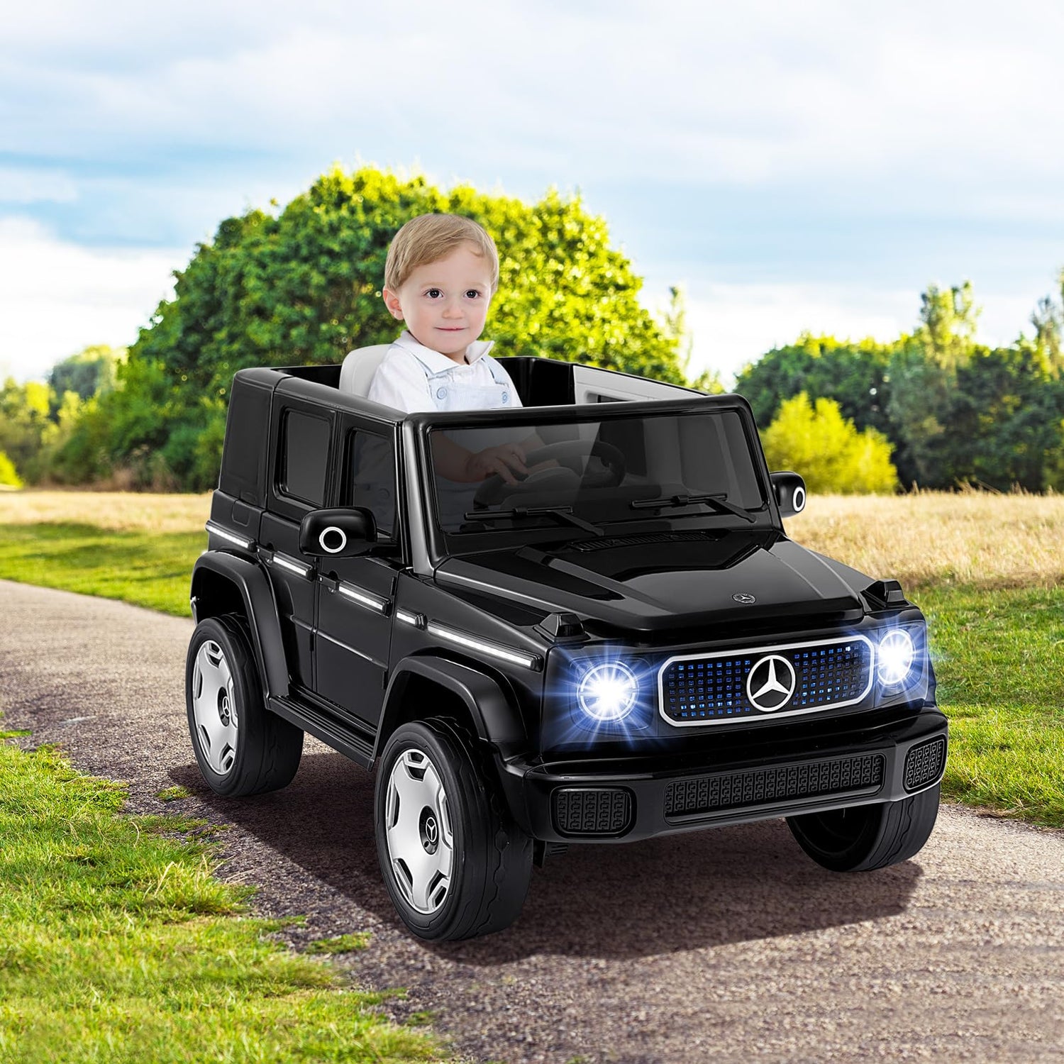 GYMAX Kids Ride on Car, 12V Licensed Mercedes Benz Toy Car with Remote Control, Music, Horn, Lights, USB