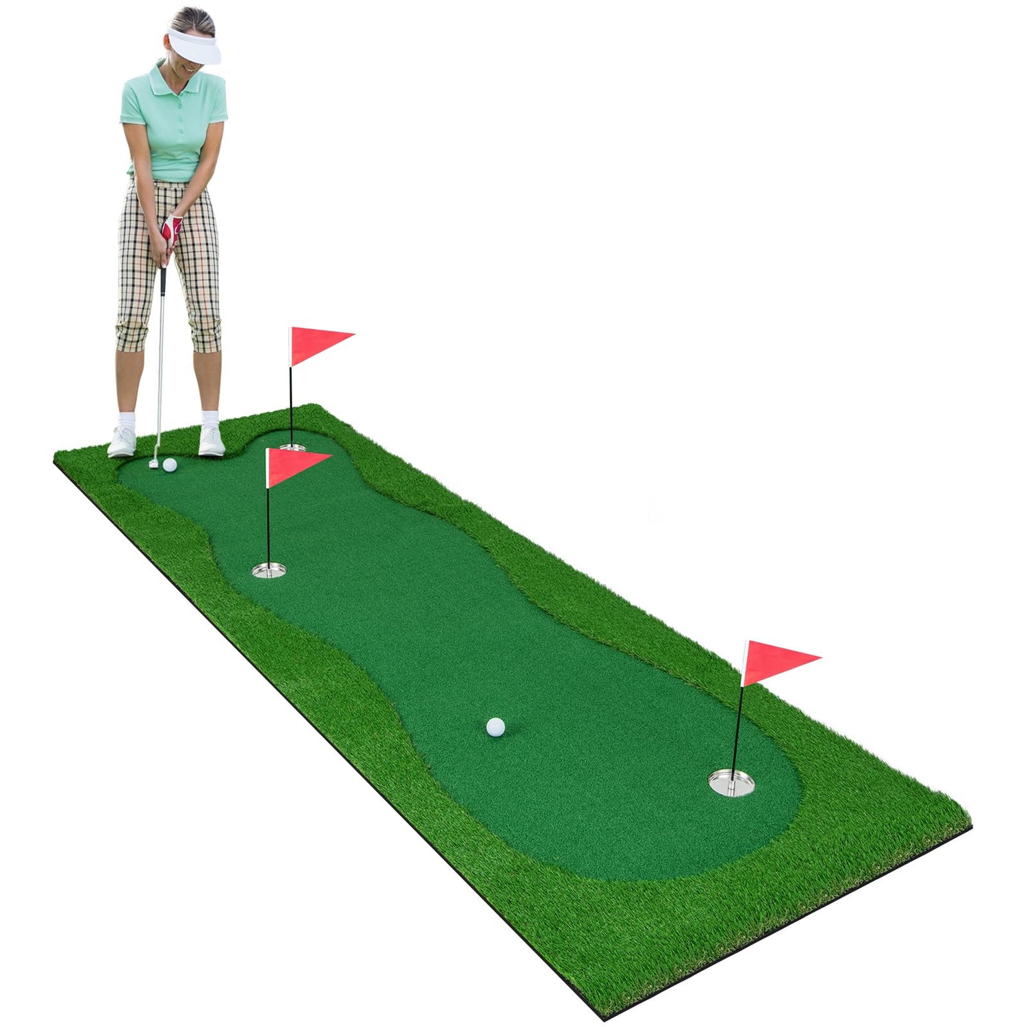 GYMAX 10 x 3.3FT Large Golf Practice Mat with 3 Holes