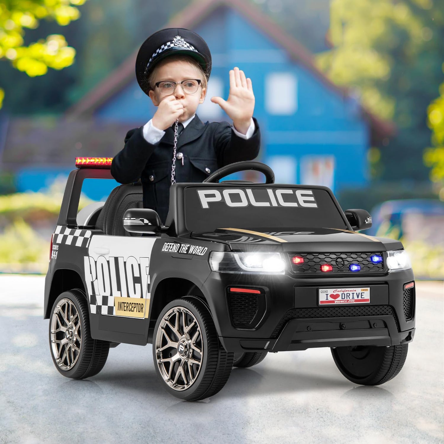 GYMAX Kids Ride on Police Car, 12V Battery Powered Car with Remote Control
