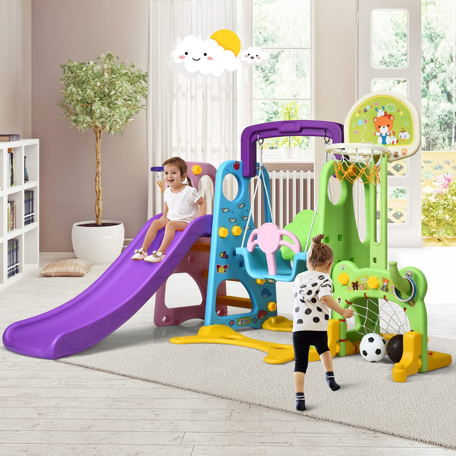 GYMAX 6 in 1 Toddler Swing and Slide Set