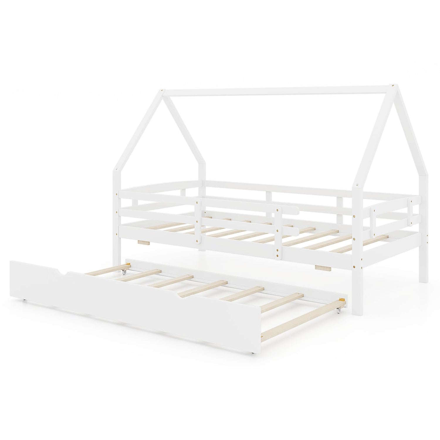 GYMAX Wooden Kids Bed Frame with Trundle